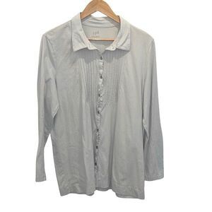 J. Jill‎ Bib Front Jersey Top Shirt Button Down Light Gray Cotton XL
